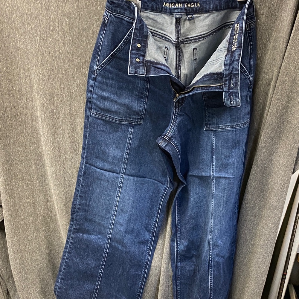 American Eagle Outfitters Men's Dark Blue Relaxed Jeans